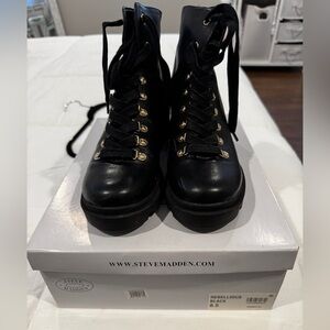 Steve Madden Black Combat Boots with Gold Accents